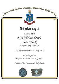 Book of Remembrance for Davis née Orbuck