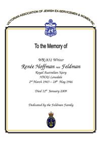 Book of Remembrance for Hoffman née Feldman