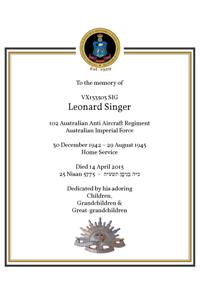 Book of Remembrance for Singer