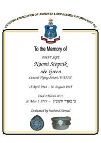 Book of Remembrance for Stopnik n&eacute;e Green