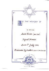 Book of Remembrance for Cowen née Jona