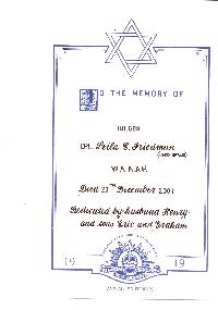 Book of Remembrance for Friedman née Harris